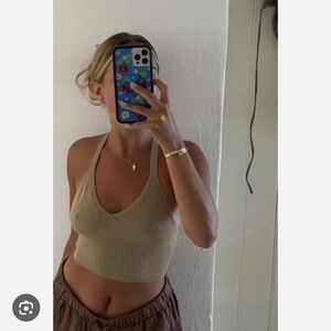 Djerf Avenue Halter Neck Top Toffee